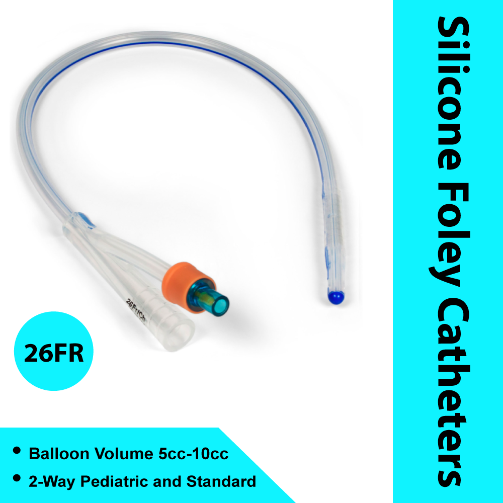 SILICONE FOLEY CATHETERS 2-WAY STANDARD, 26 FR, 5-10CC, 10/BX