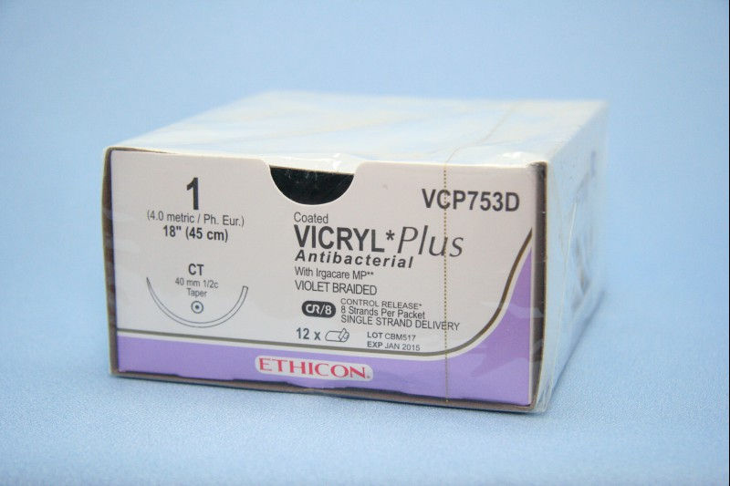 SUTURE, VICRYL+CTD ANTIBAC 1 CT (12/BX)