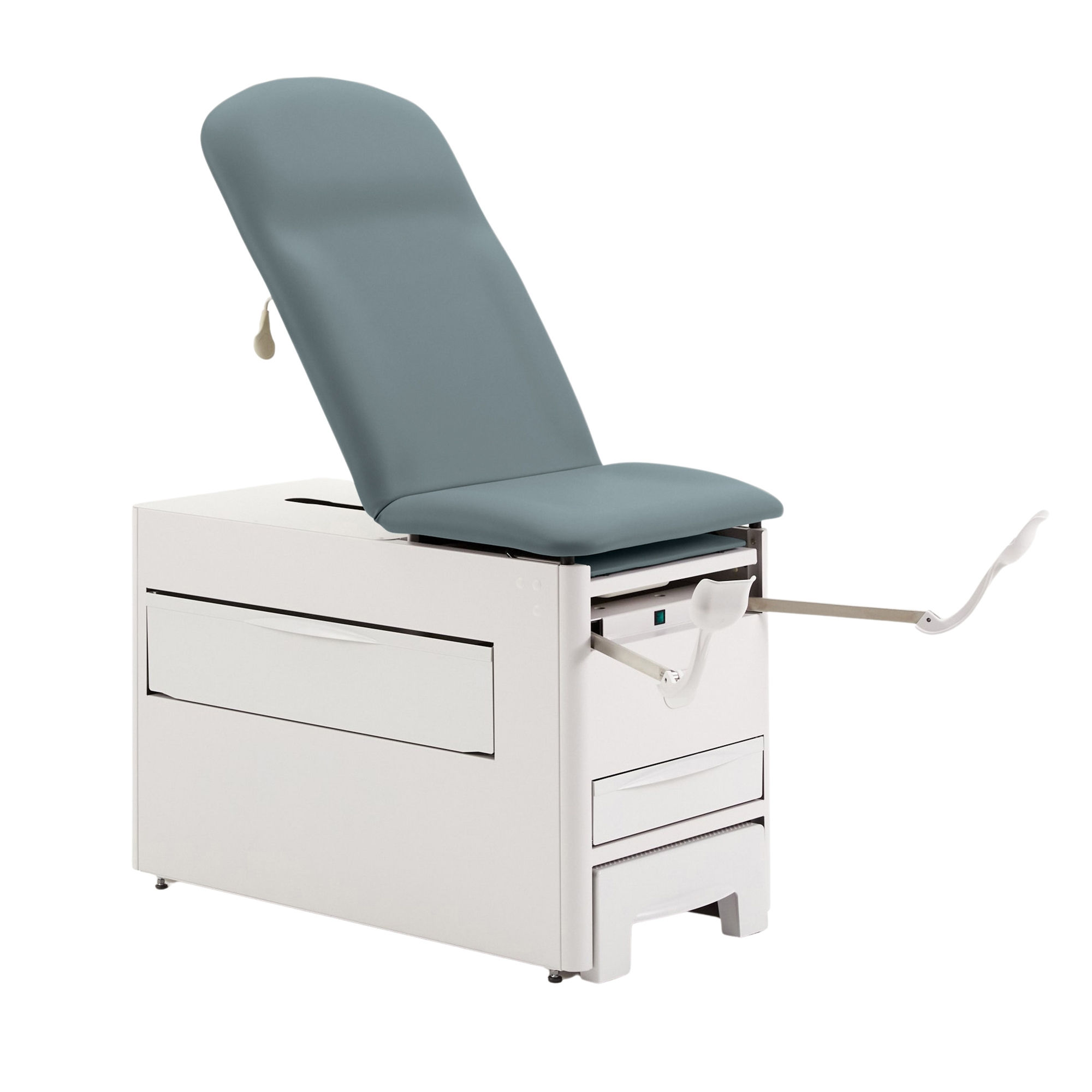 TABLE, EXAM VERSA PNEU/MANUAL BCK W/REAR DRWR BLU FOG