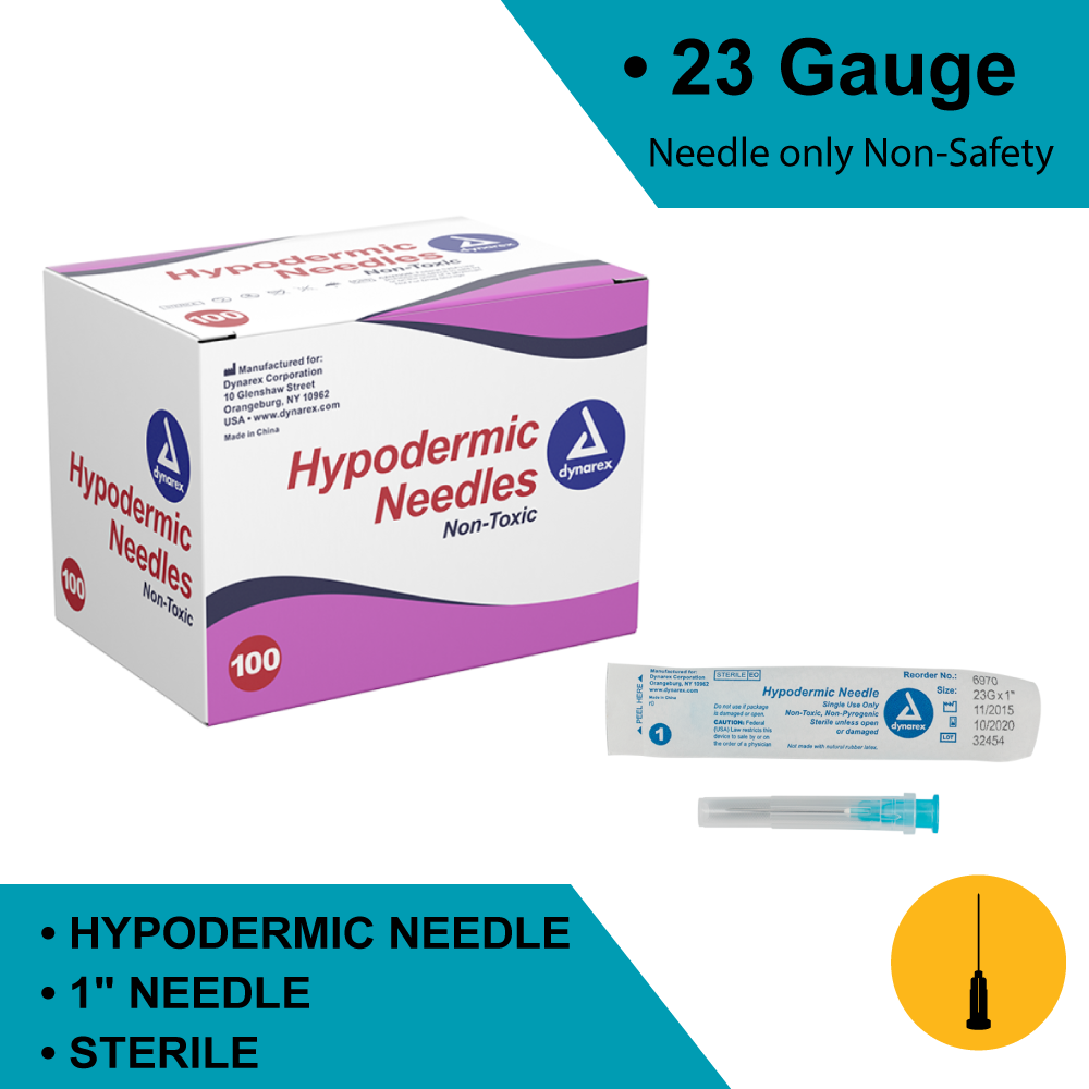 HYPODERMIC NEEDLE - NON-SAFETY, 23G, 1" NEEDLE, 10/100/CS