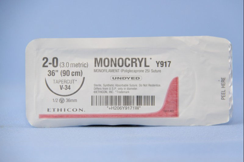 SUTURE, MONCRYL UD MONO 2-0 3 6" V34 (36/BX)