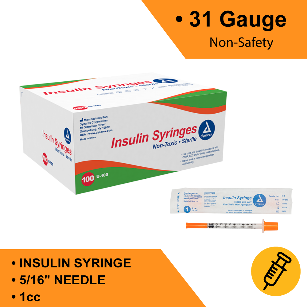 INSULIN SYRINGE - NON-SAFETY, 31G, 5/16" NEEDLE, 1 CC, 5/100/CS