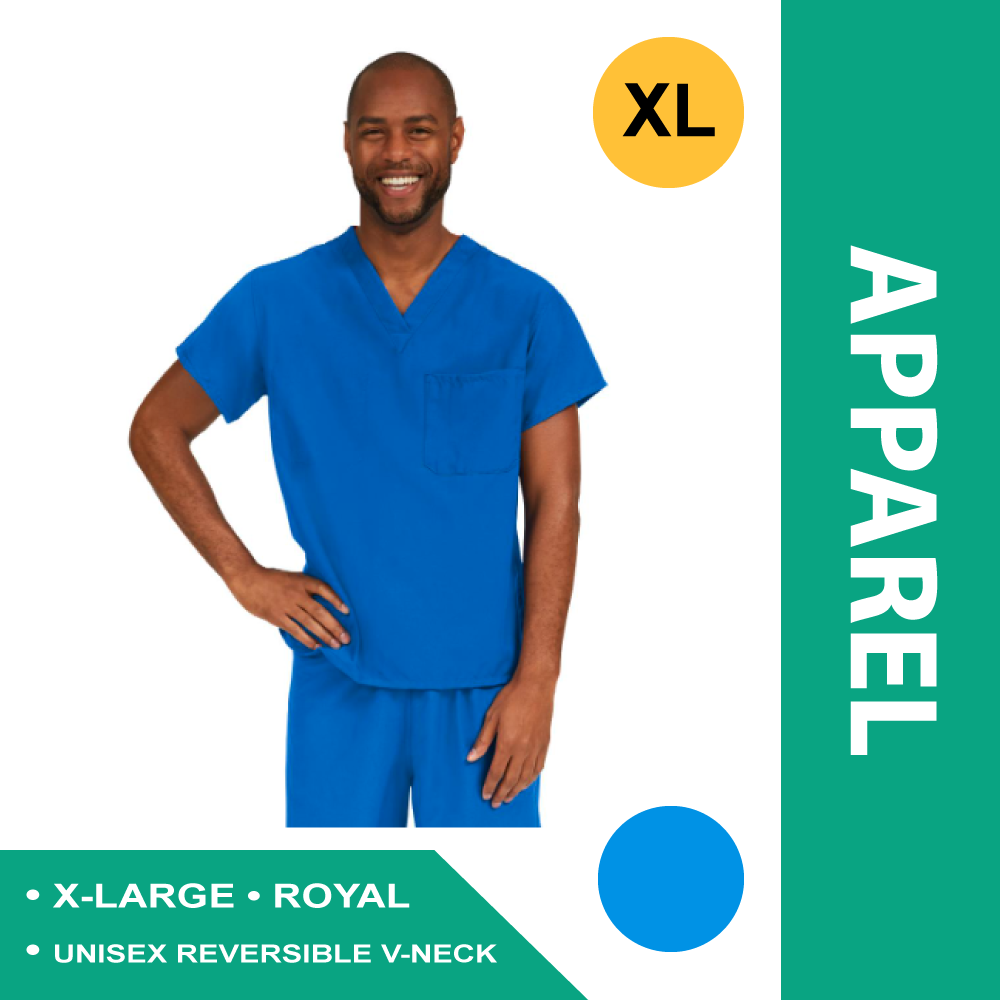 PERFORMAX UNISEX REVERSIBLE V-NECK SCRUB TOP W/ 2 POCKETS, ROYAL, SIZE XL