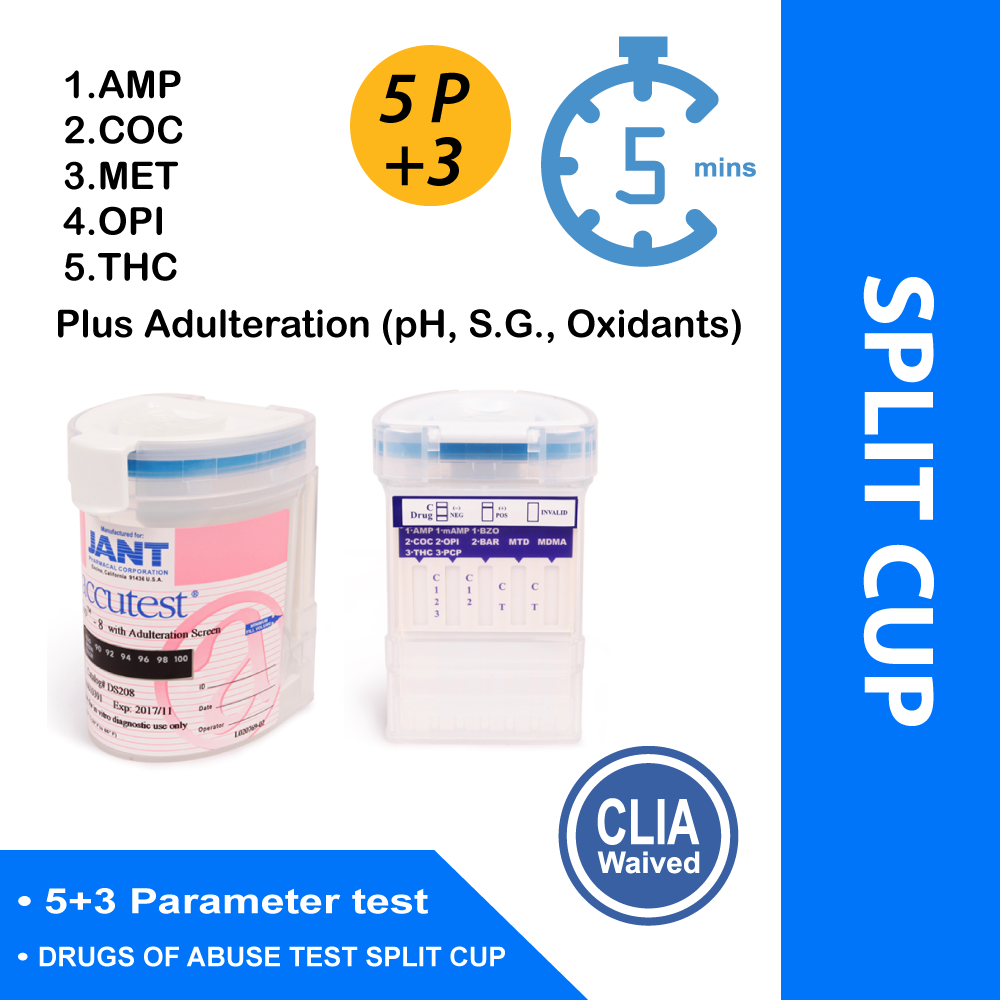 TEST KIT, ACCUTEST SPLIT CUP 5+3 DRUG SCREEN (25/BX)