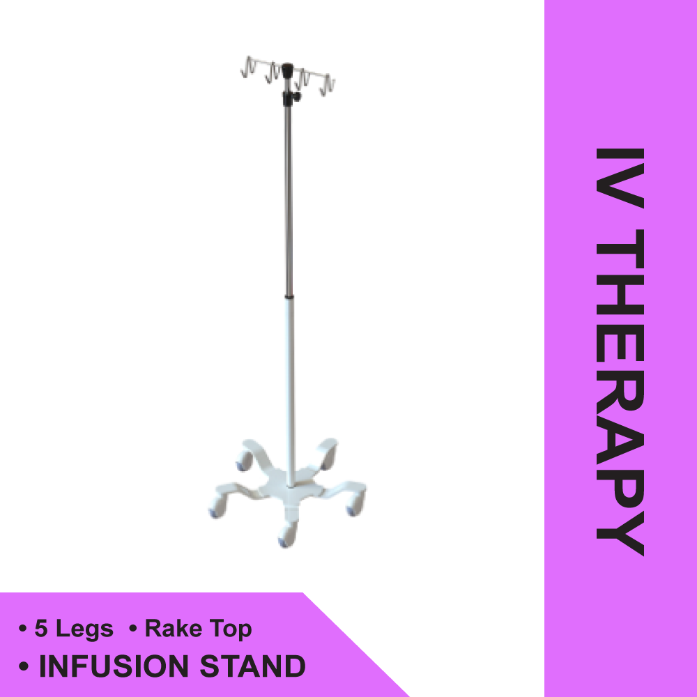 STAND, INFUSION W/RAKE TOP 5LEG D/S