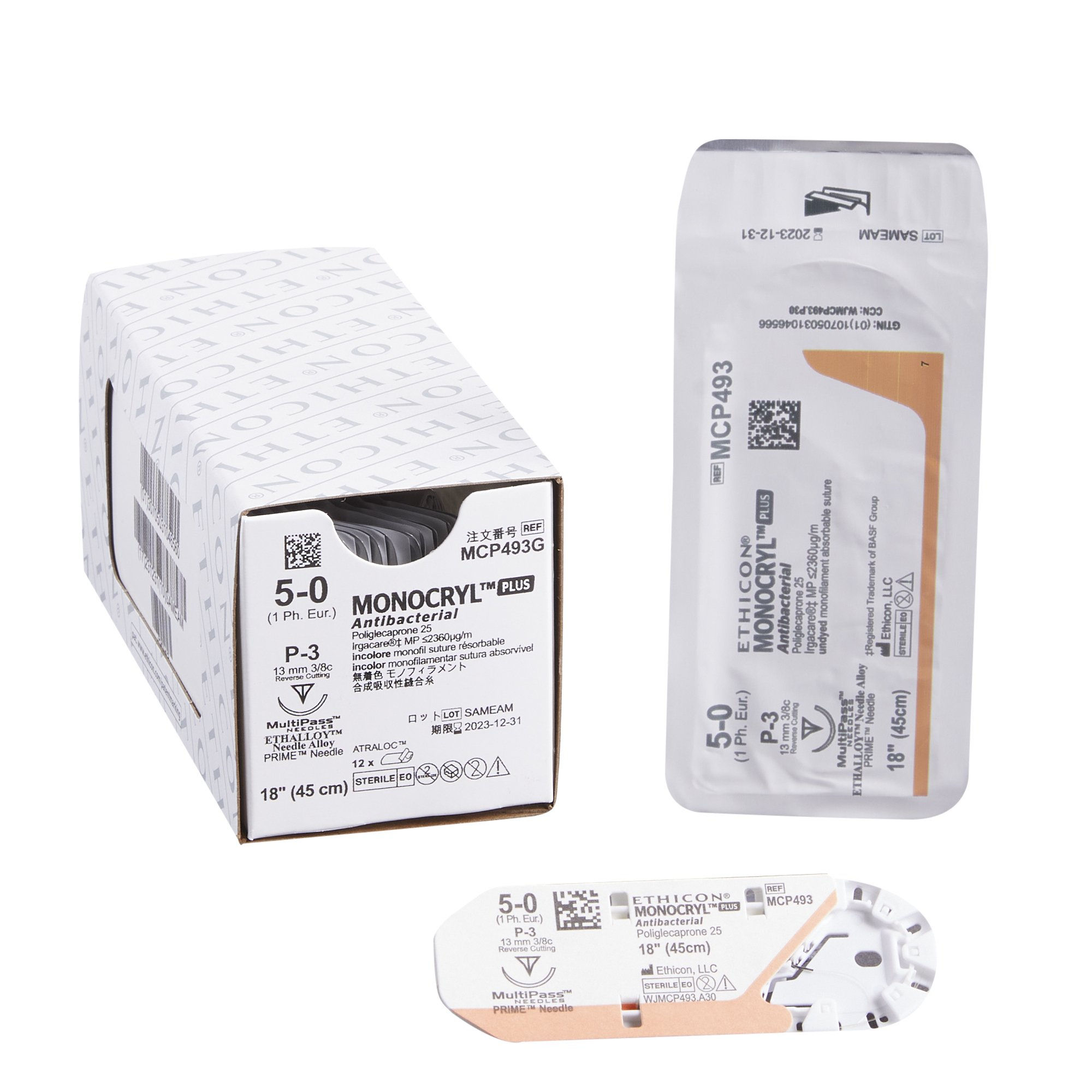 SUTURE, MONOCRYL PLUS UD 5-0 18" P-3 (12/BX)