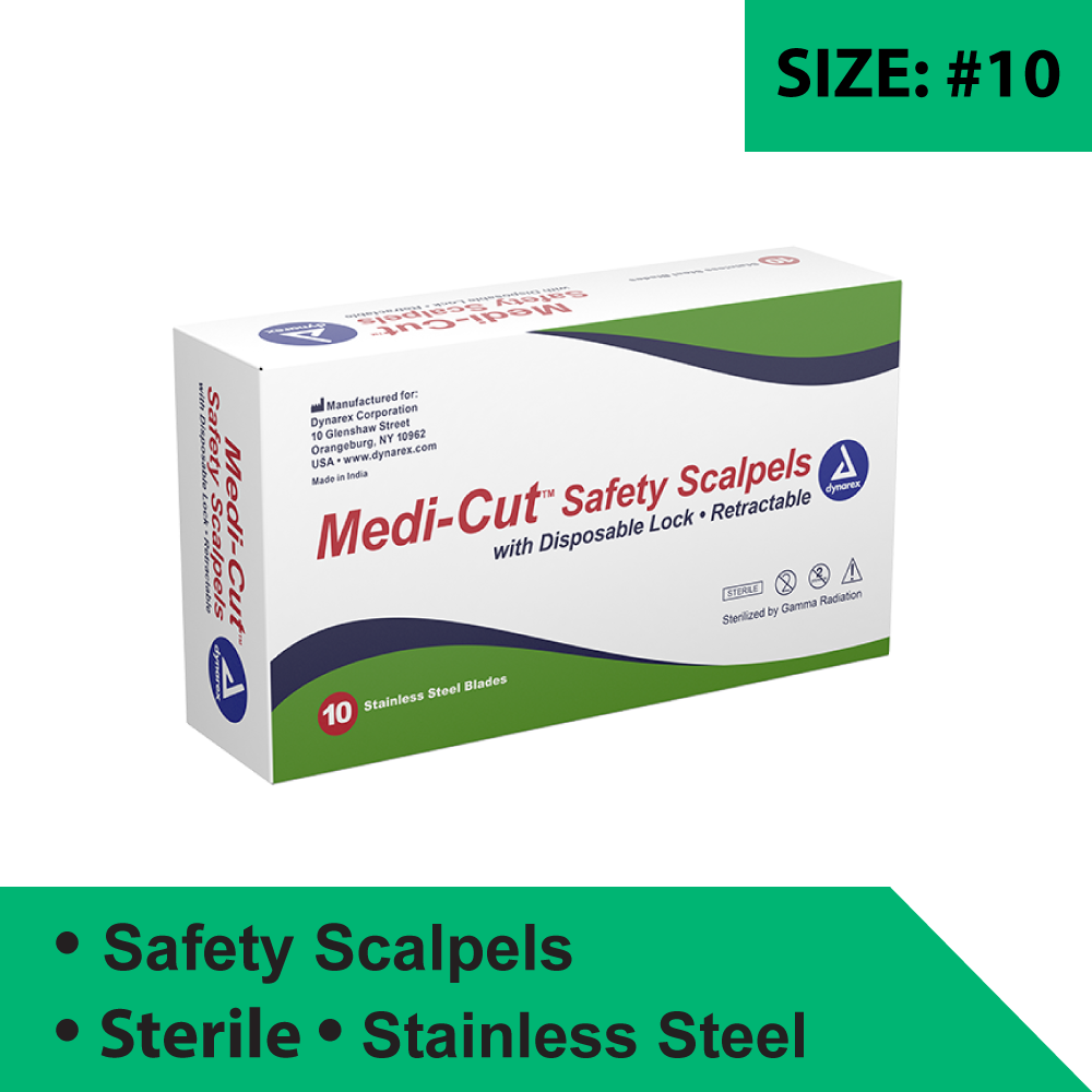 MEDICUT SAFETY SCALPELS STERILE, #10, 10/BX