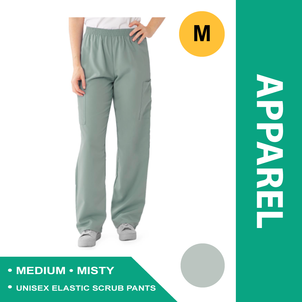 PERFORMAX UNISEX ELASTIC WAIST SCRUB PANTS, SIZE M REGULAR INSEAM, MISTY
