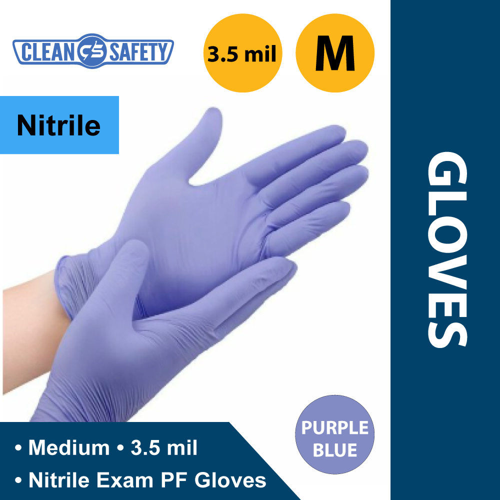 (Purple/Blue) Nitrile Exam PF, 3.5mil (1/10/100pk) M