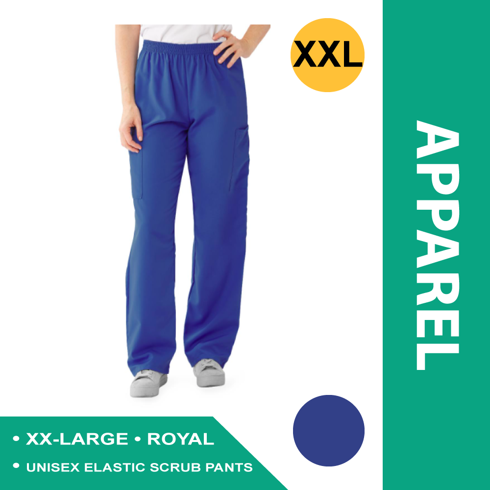 PERFORMAX UNISEX ELASTIC WAIST SCRUB PANTS, SIZE XXL REGULAR INSEAM, ROYAL