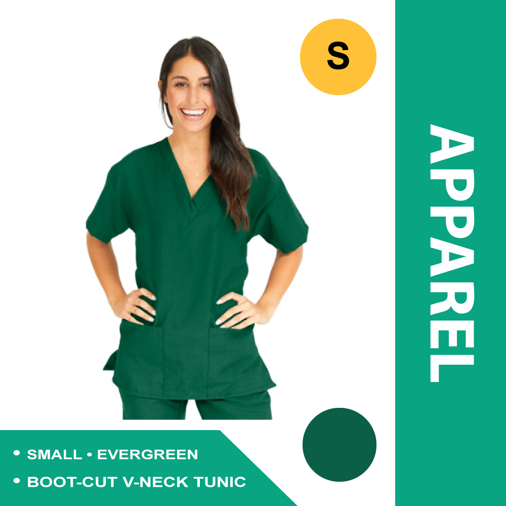 PERFORMAX WOMEN'S V-NECK TUNIC SCRUB TOP W/2 POCKETS,EVERGREEN,S