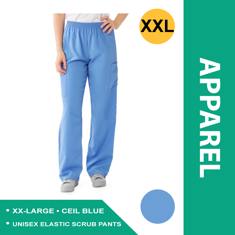 PERFORMAX UNISEX ELASTIC WAIST SCRUB PANTS, SIZE XXL REGULAR INSEAM, CEIL BLUE