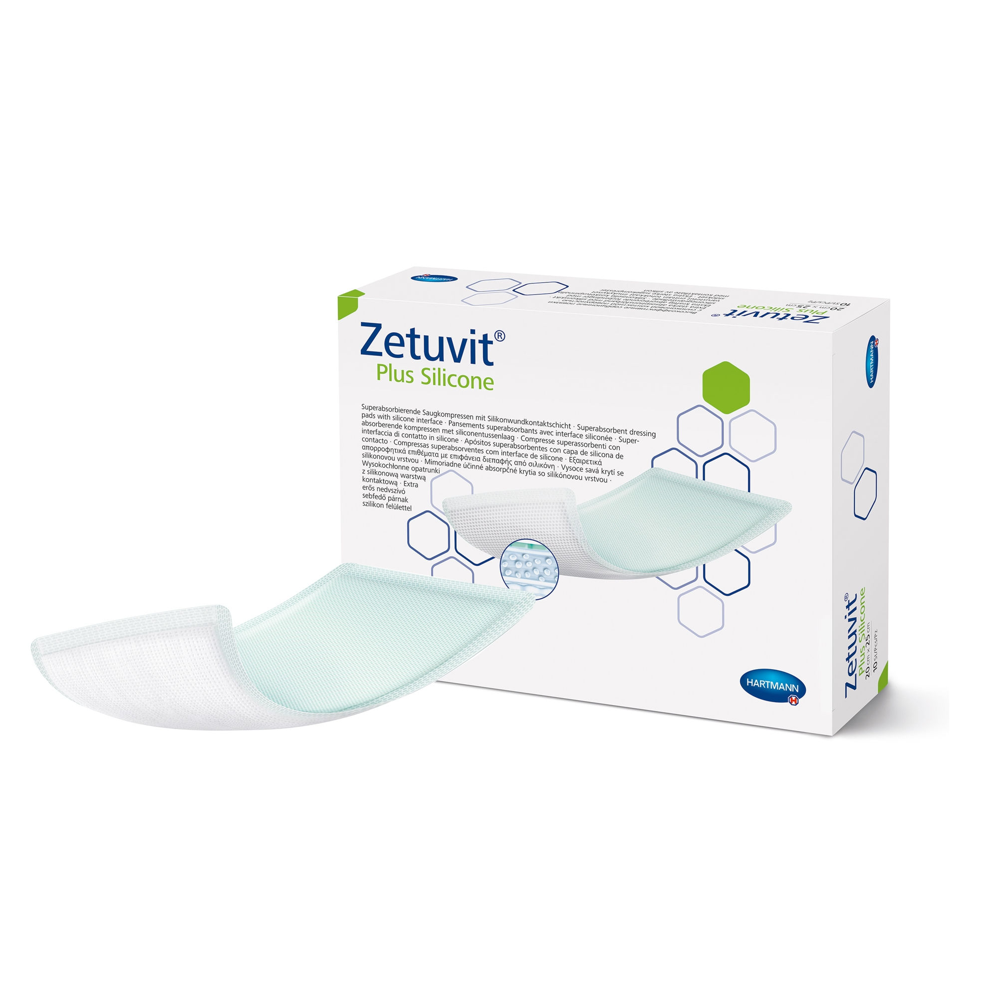 DRESSING, SUPER ABSRB SIL N/BRDR ZETUVIT PLUS 8"X10" (10/BX)