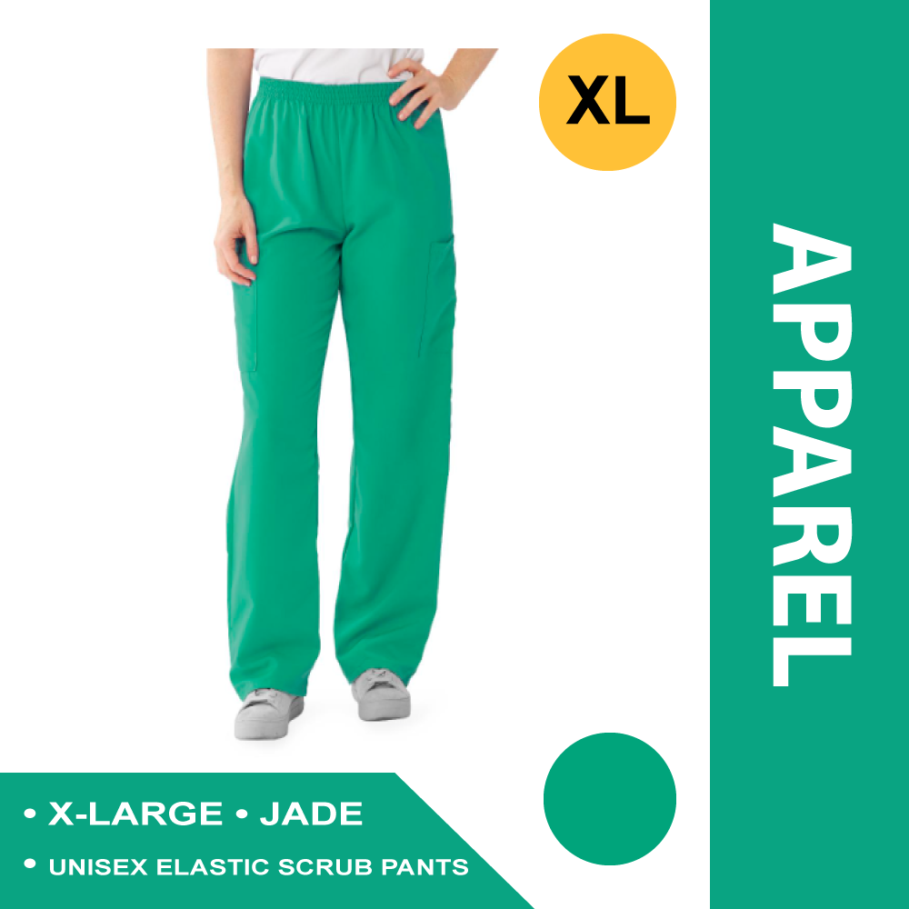 PERFORMAX UNISEX ELASTIC WAIST SCRUB PANTS, SIZE XL REGULAR INSEAM, JADE