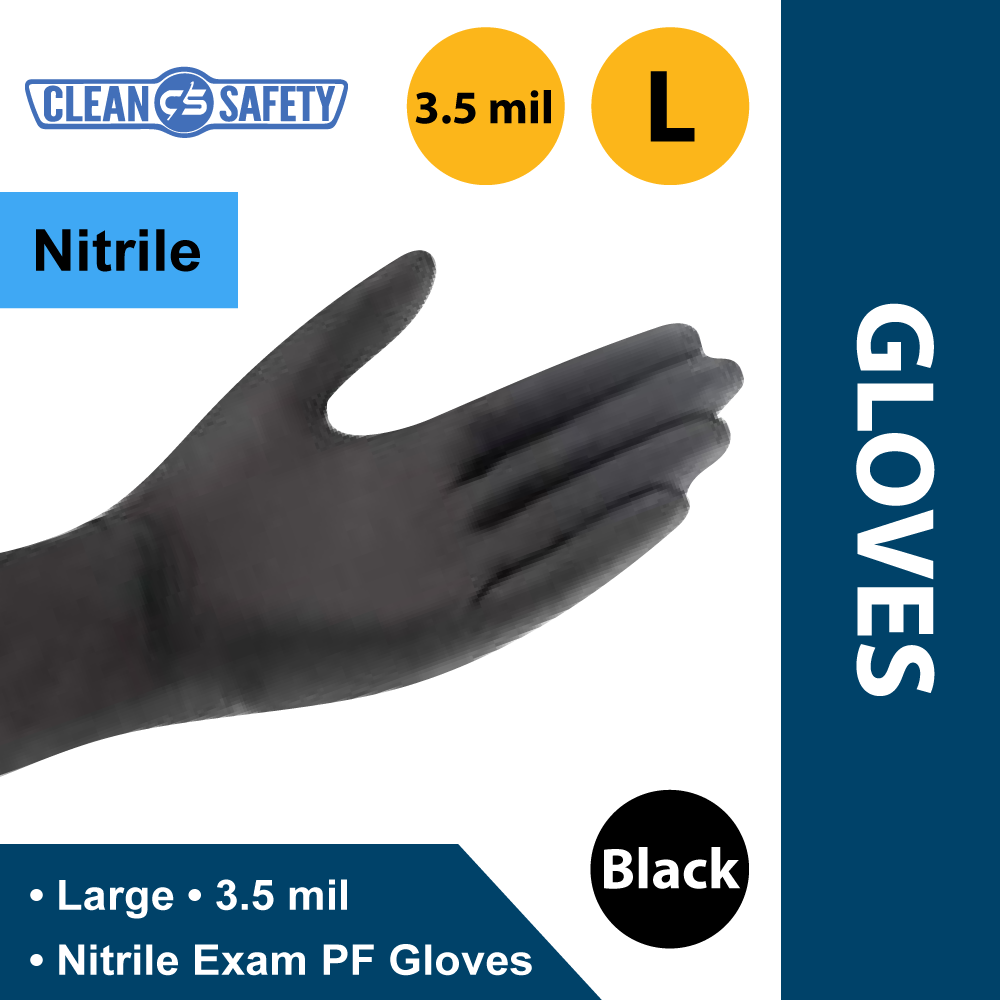 Black Nitrile Exam PF, 3.5mil (1/10/100pk) L