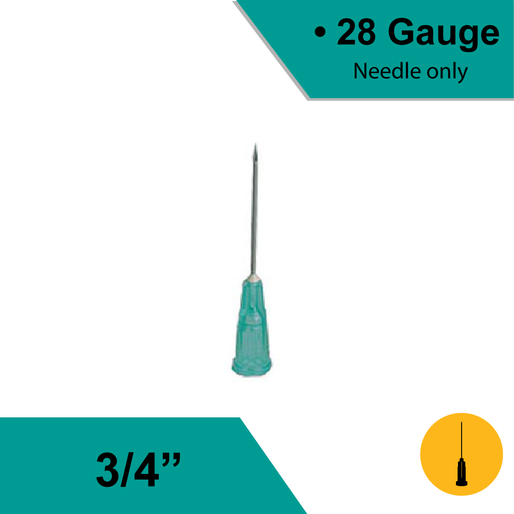 NEEDLE, HYPODERMIC (SPECIALTY) 28G X 3/4"WITHOUT SAFETY, 100/BX (EXEL)