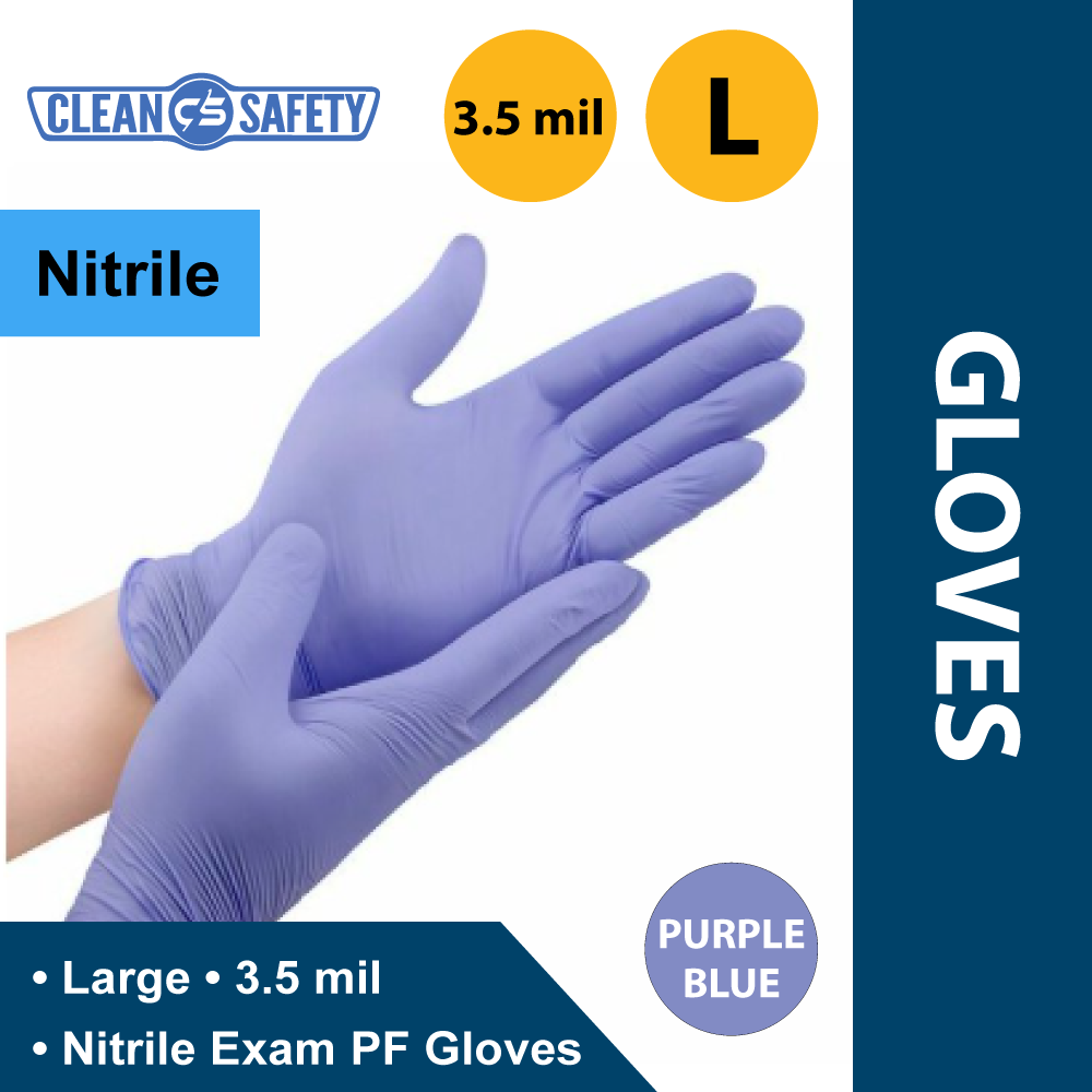 (Purple/Blue) Nitrile Exam PF, 3.5mil (1/10/100pk) L