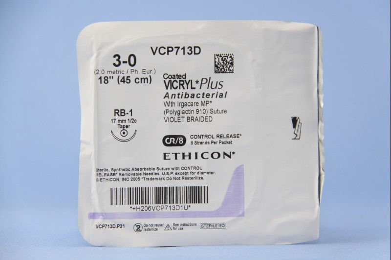 SUTURE, VICRL+ ANTIBAC VIO BR 3-0 18" RB-1 (12/BX)