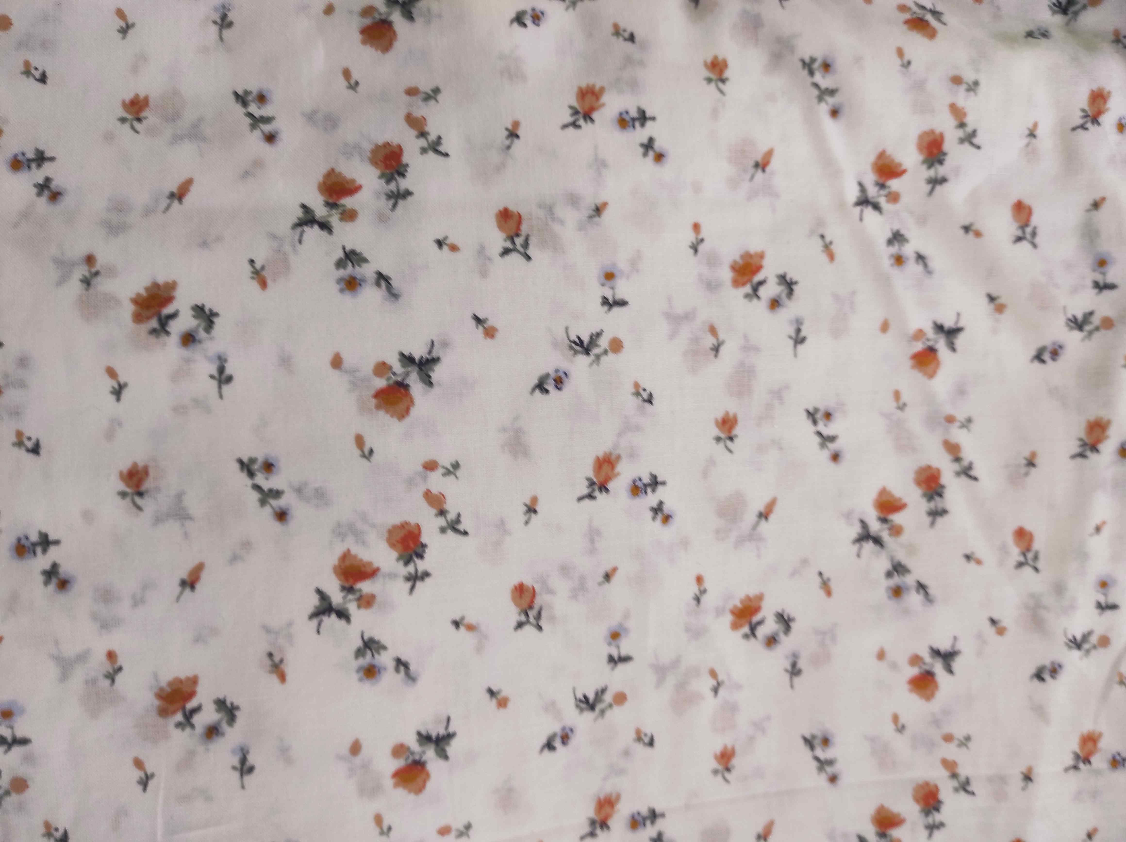 כותנה לבן פרחים כתומים