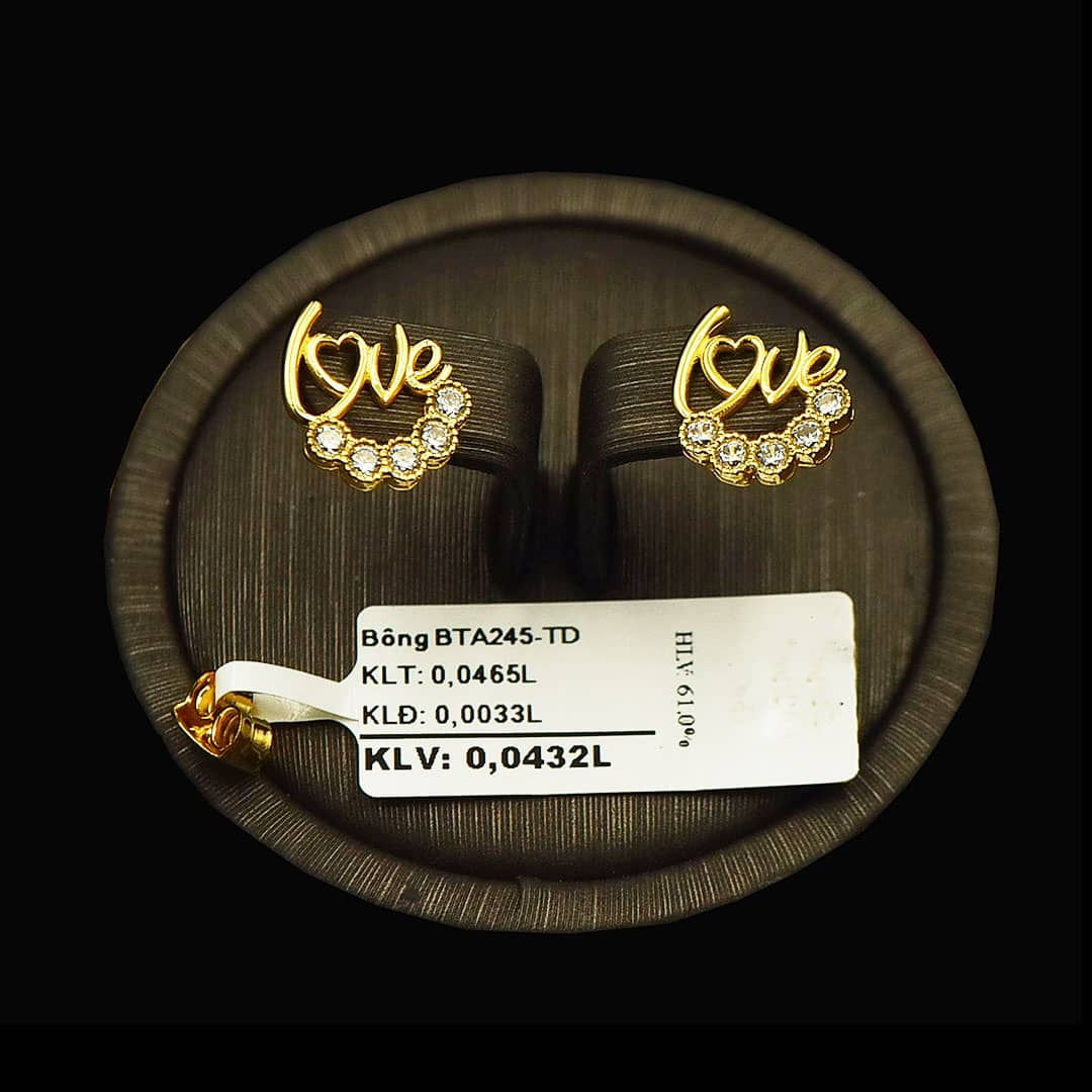 Bông tai Love Vàng đá trắng VJC 610