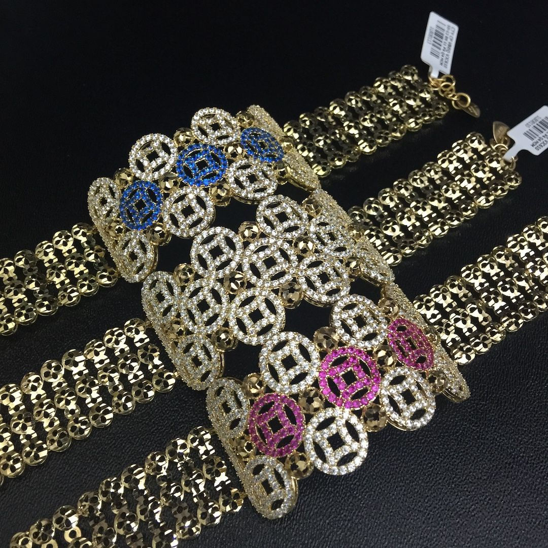 Lắc tay đồng tiền vàng đá nhiều màu VJC 610