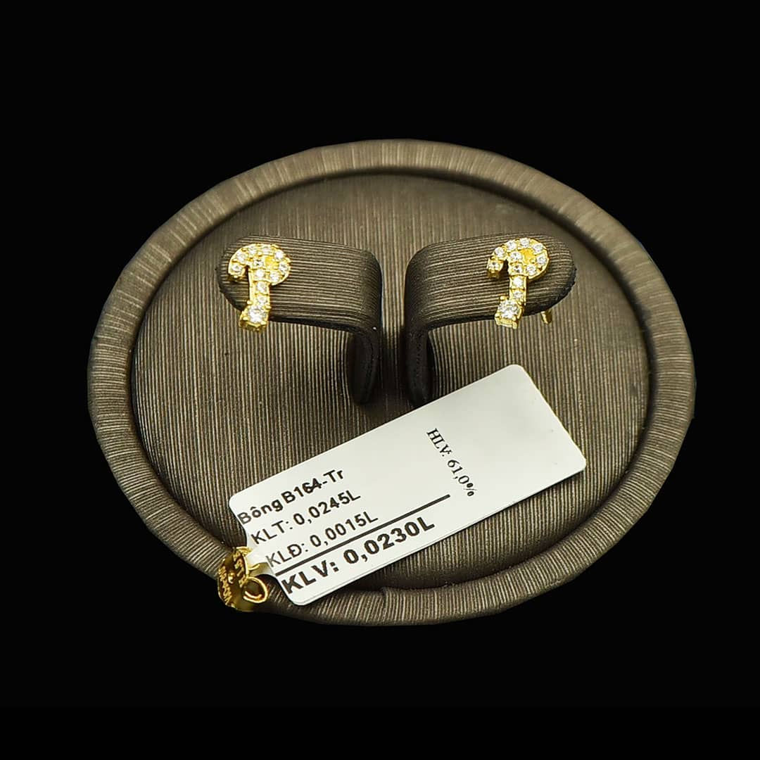 Bông tai chữ P vàng đá trắng VJC 610