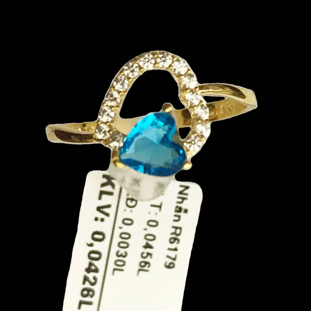 Nhẫn nữ tim vàng đá Xanh biển VJC 610