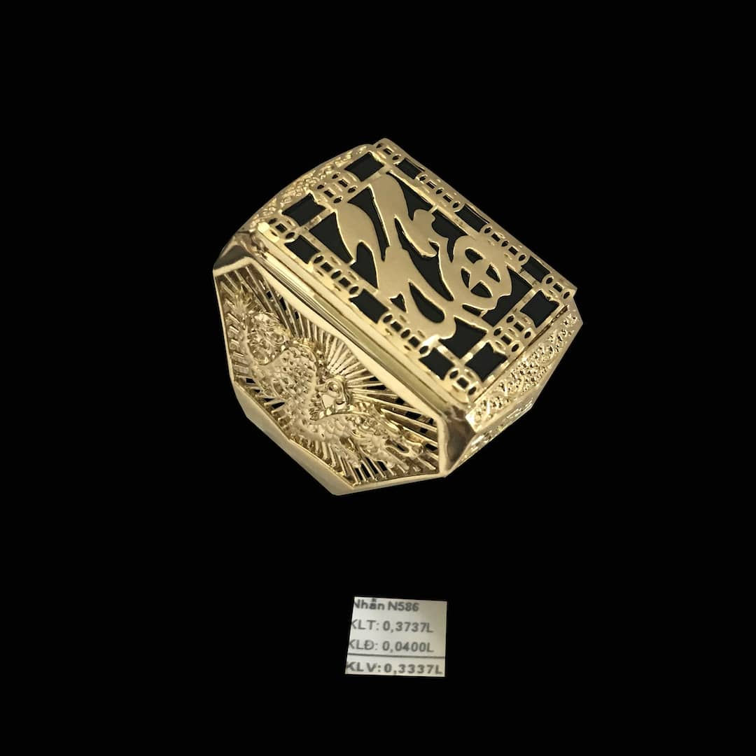 Nhẫn nam chữ Phước vàng đá đen VJC 610