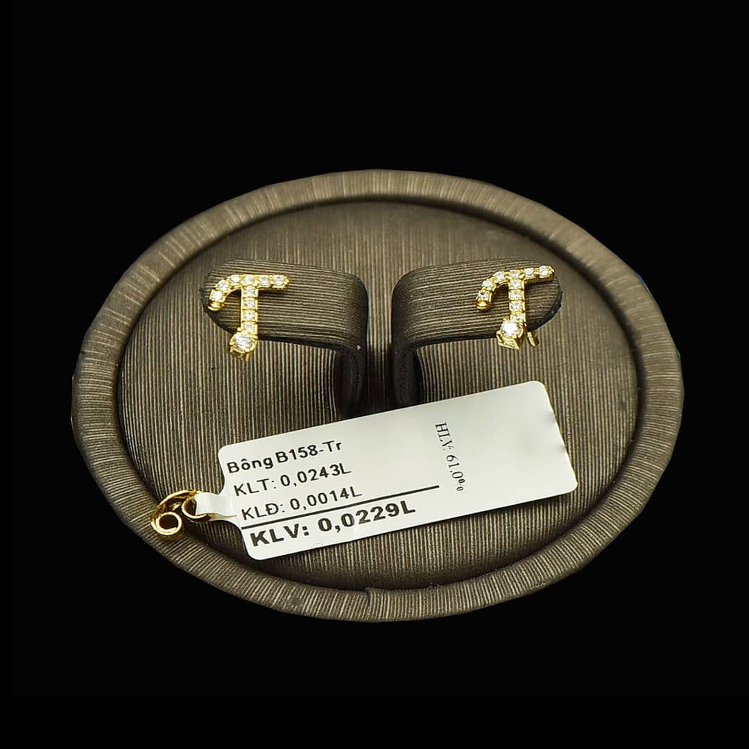 Bông tai chữ T vàng đá trắng VJC 610