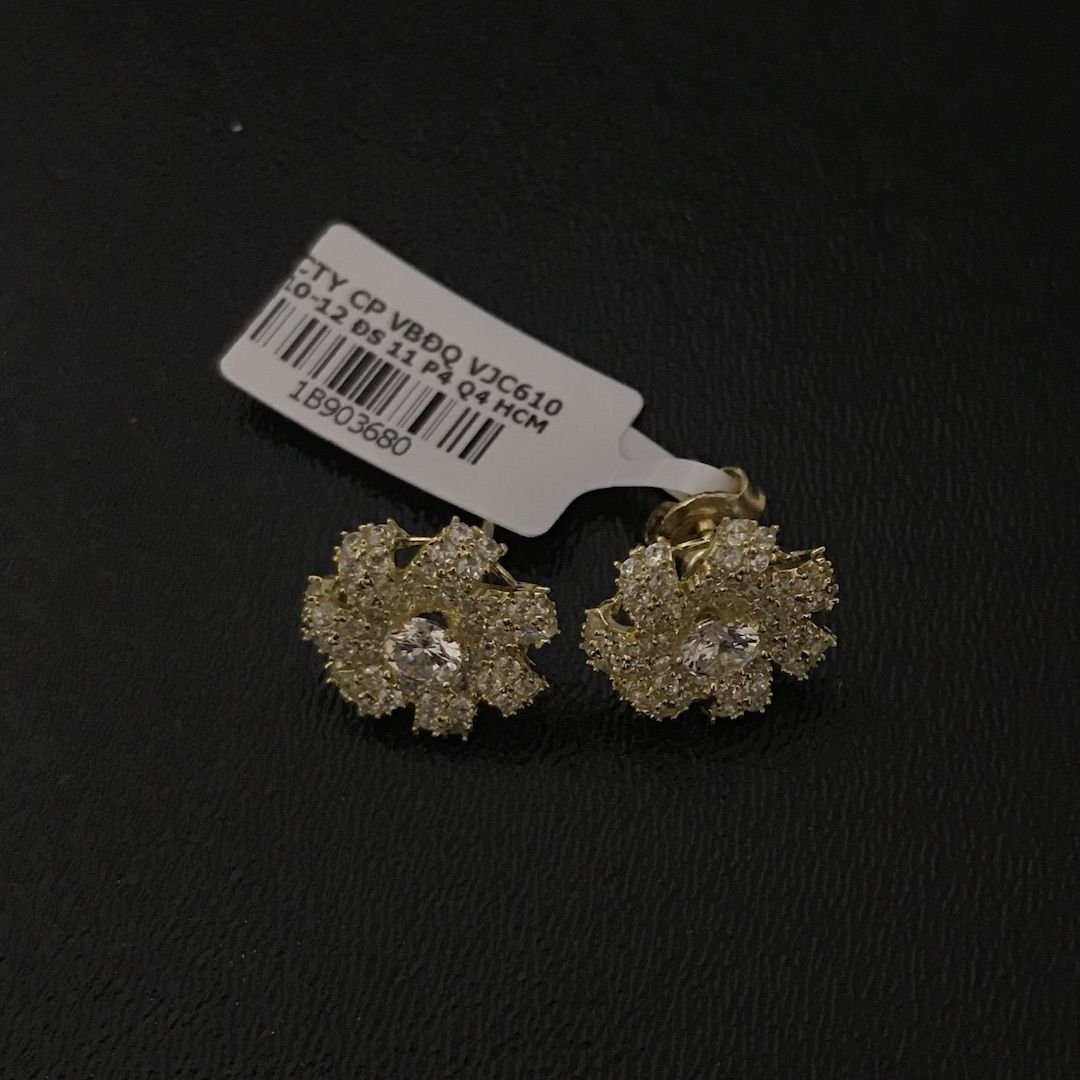 Bông tai vàng hoa đá trắng VJC 610