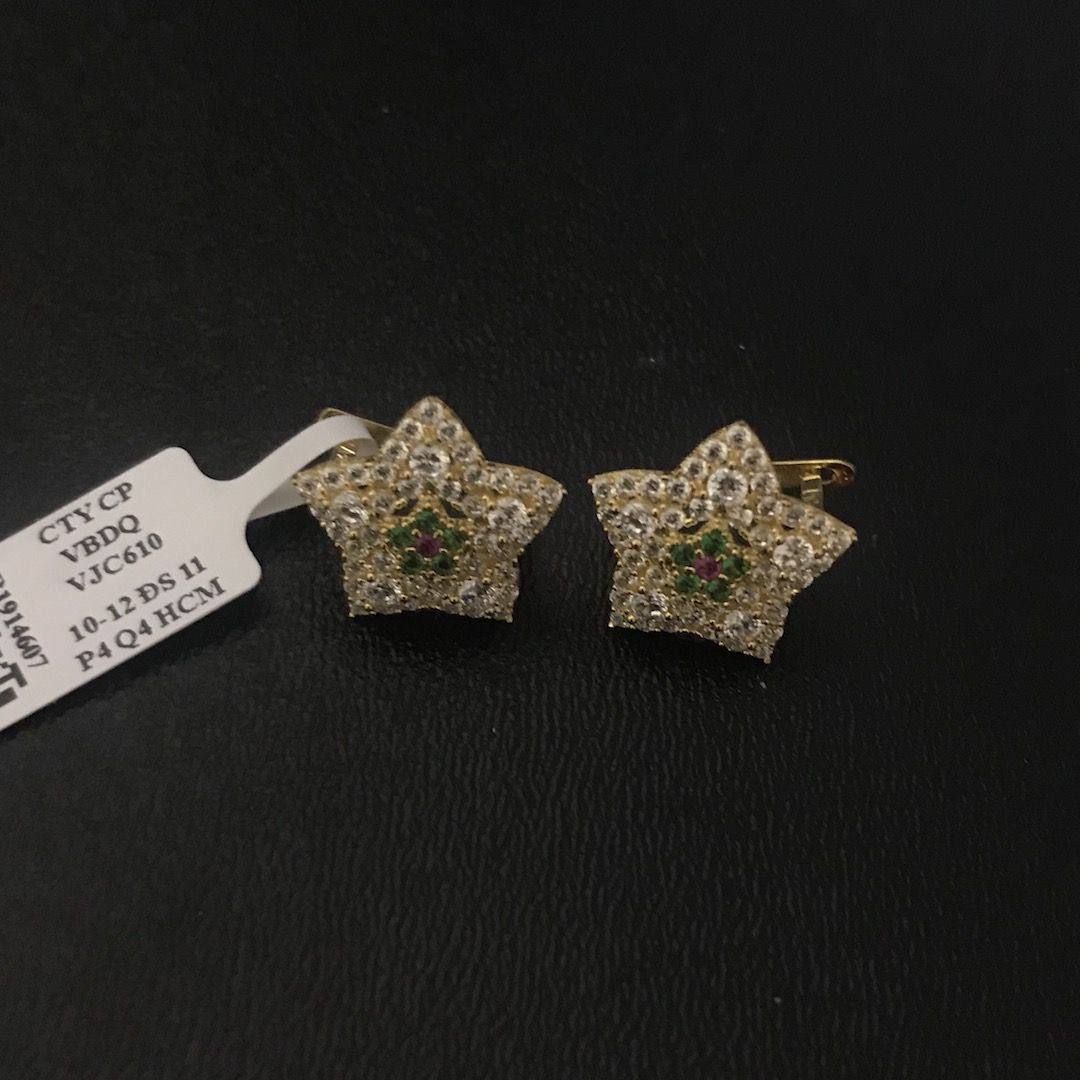 Bông tai ngôi sao vàng đá xanh lá VJC 610