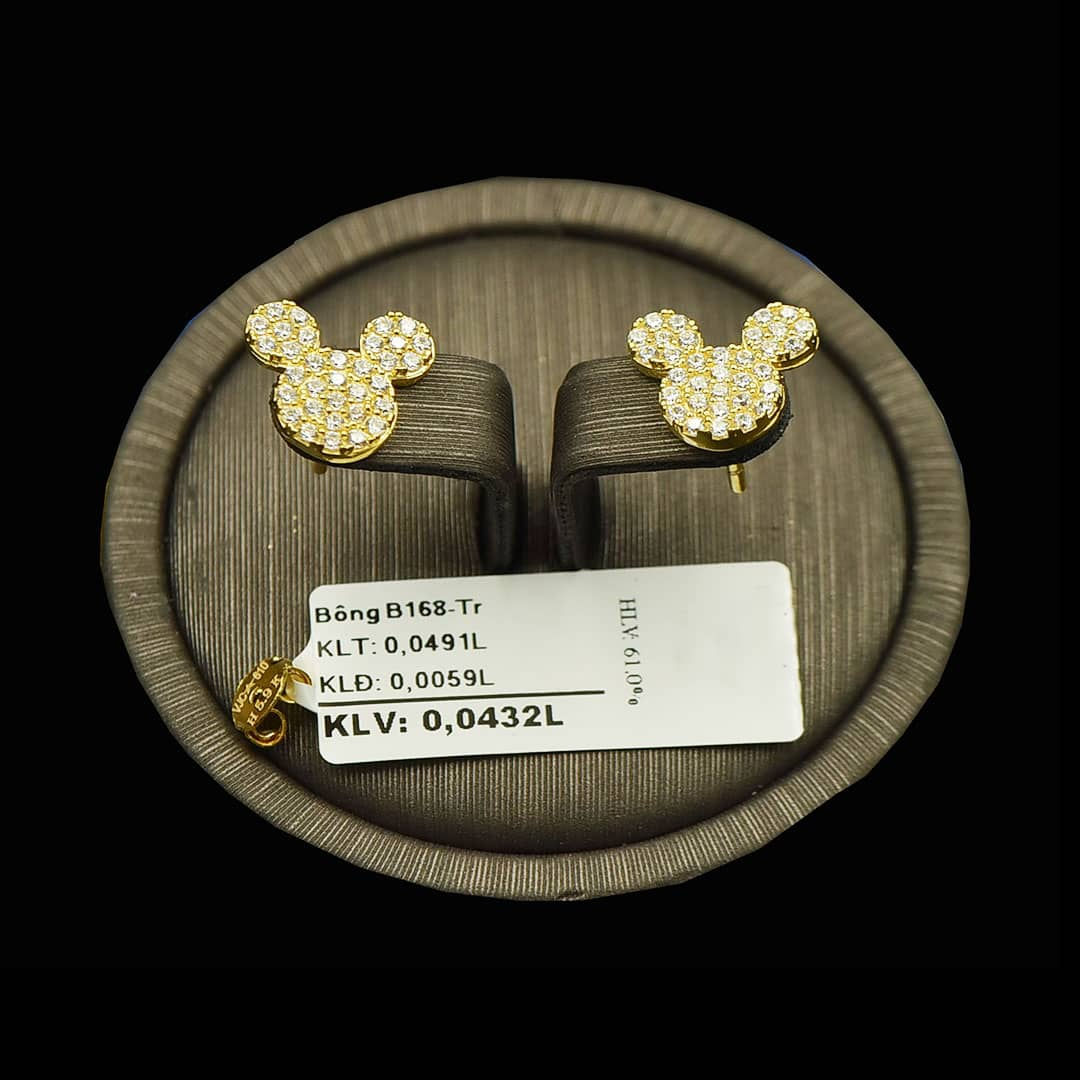 Bông tai chuột Mickey vàng đá trắng VJC 610