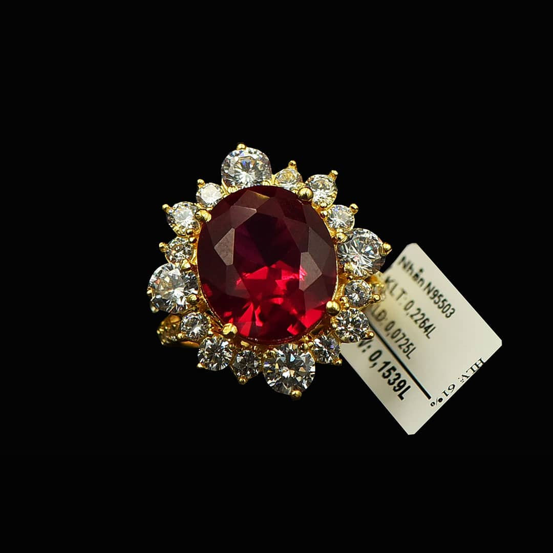 Nhẫn nữ Hoa vàng đá đỏ VJC 610