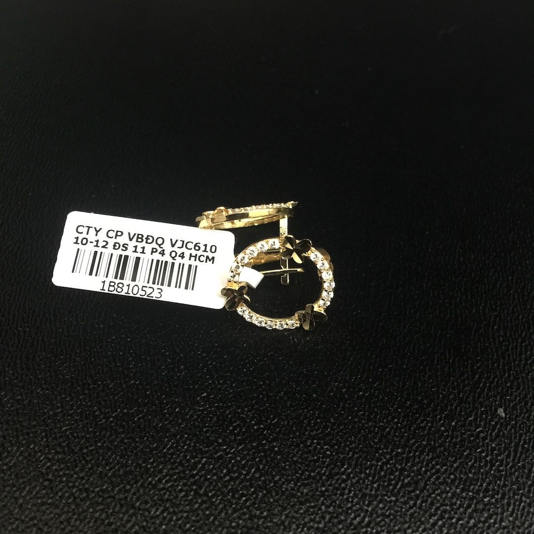 Bông tai vàng đá tấm trắng VJC 610