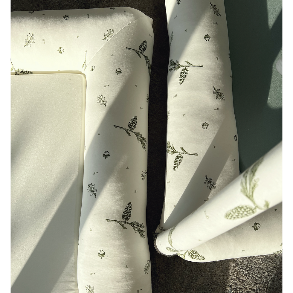 תמונה ממוזערת: אוניברסיטה+משטח פעילות ● מנטה כפרית+שנהב פנינה • הדפס אורנים ירקרק