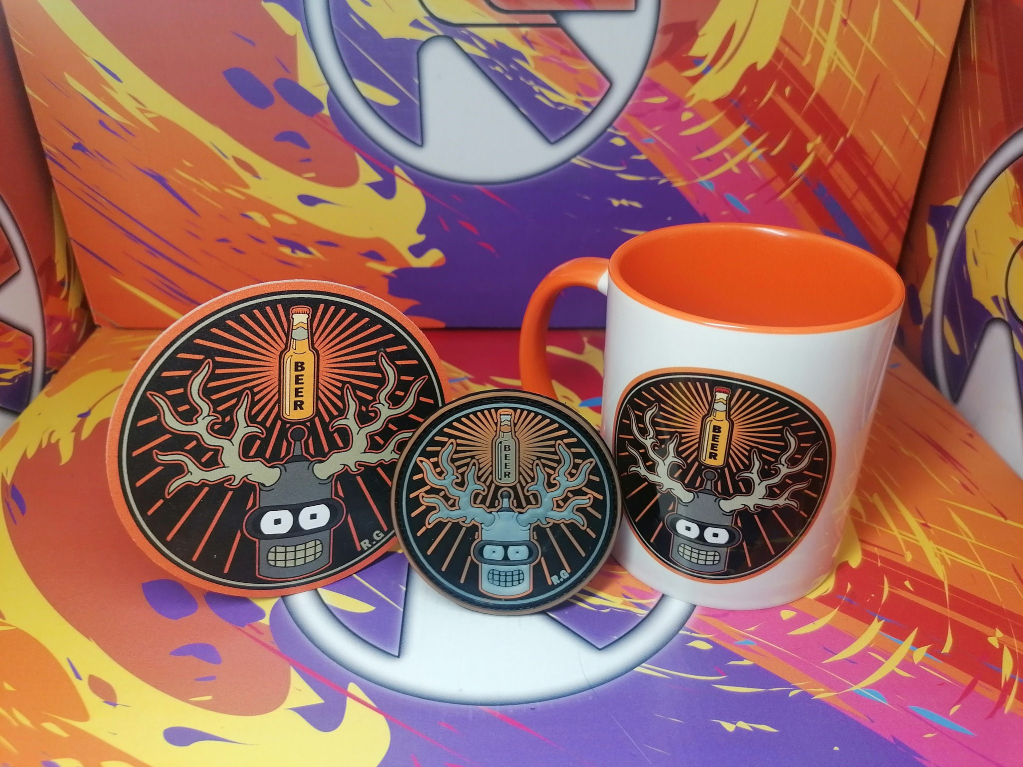 mug-patch pvc-sous bock-bender-futurama-jagermeister