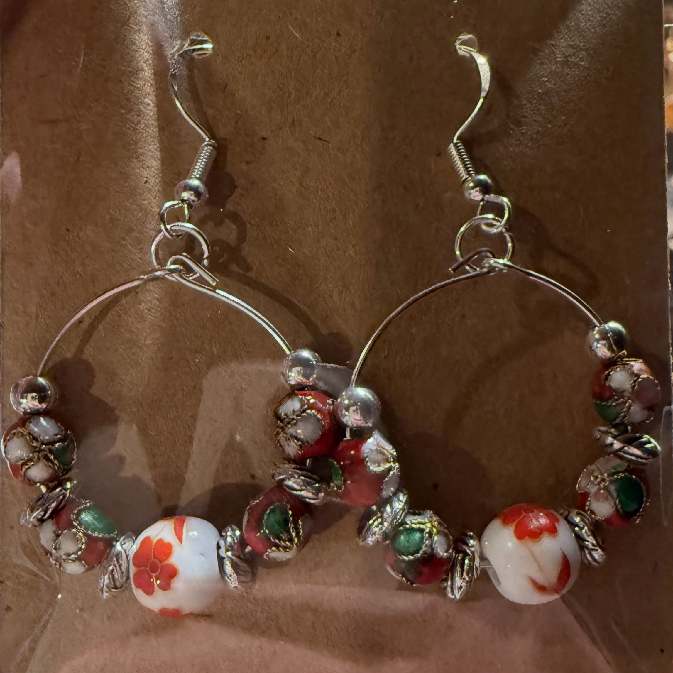 Ceramic and cloisonné hoop earrings