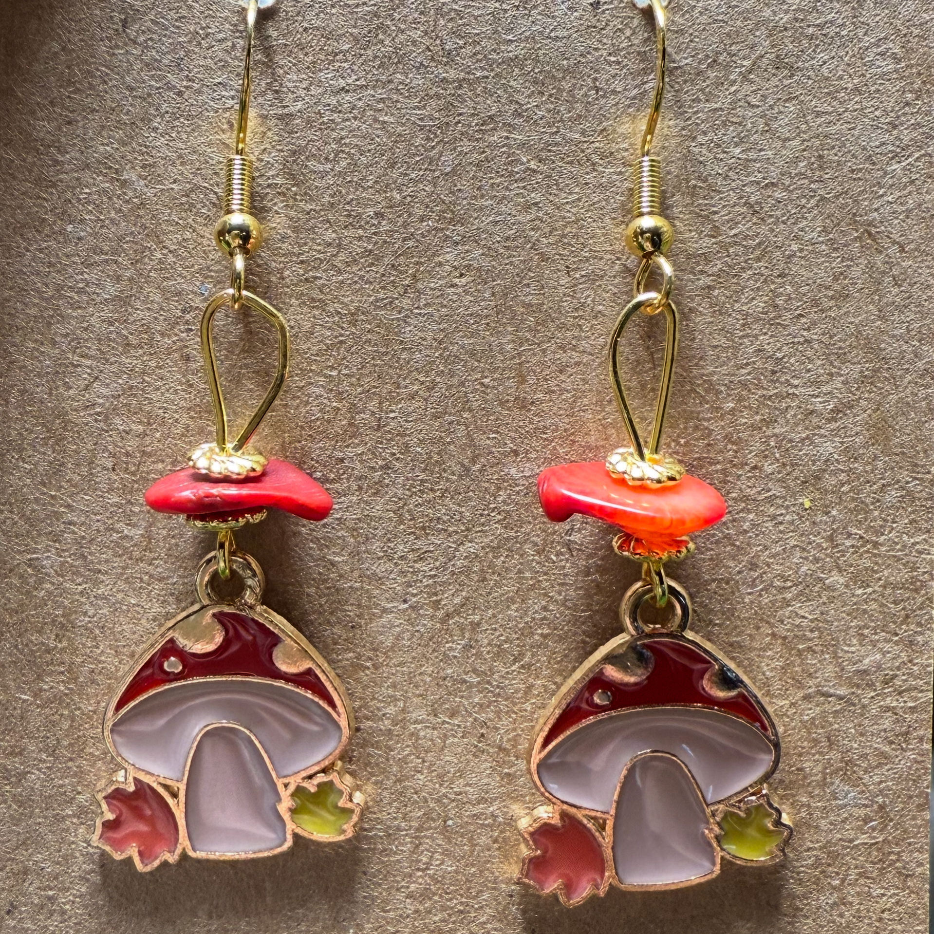 Red mushroom earrings
