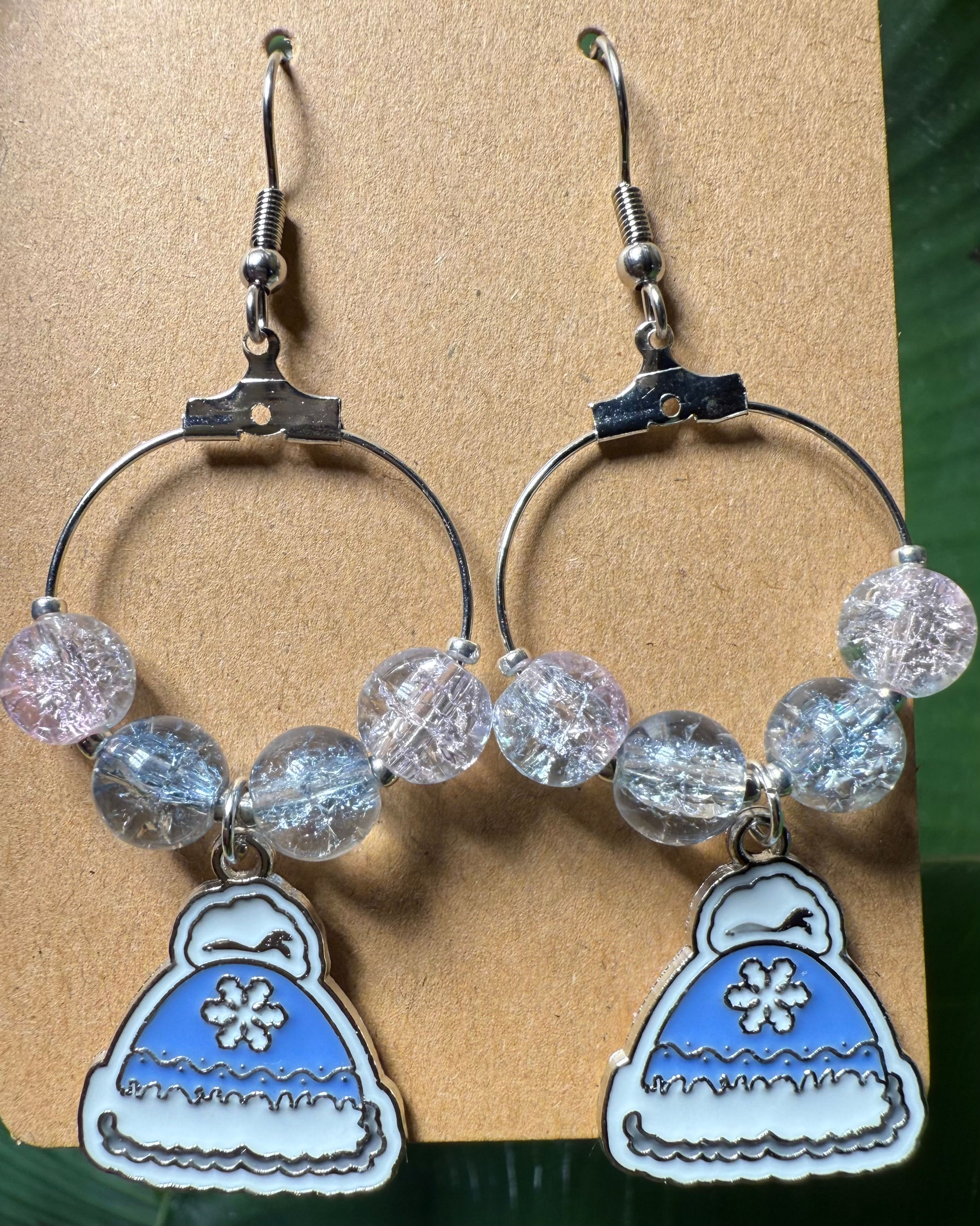 Winter hat hoop earrings