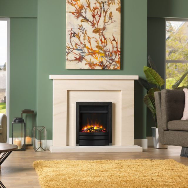 3D Ecoflame 1.5 kW Electric Stove in a stone fireplace.