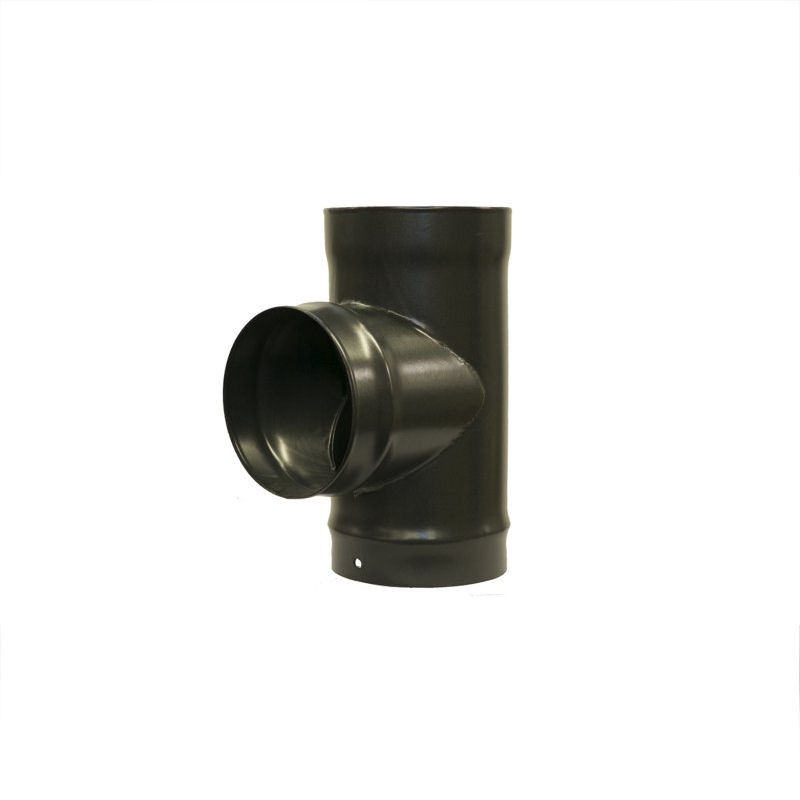 Matt black vitreous enamel 100mm 90 degree tee flue pipe