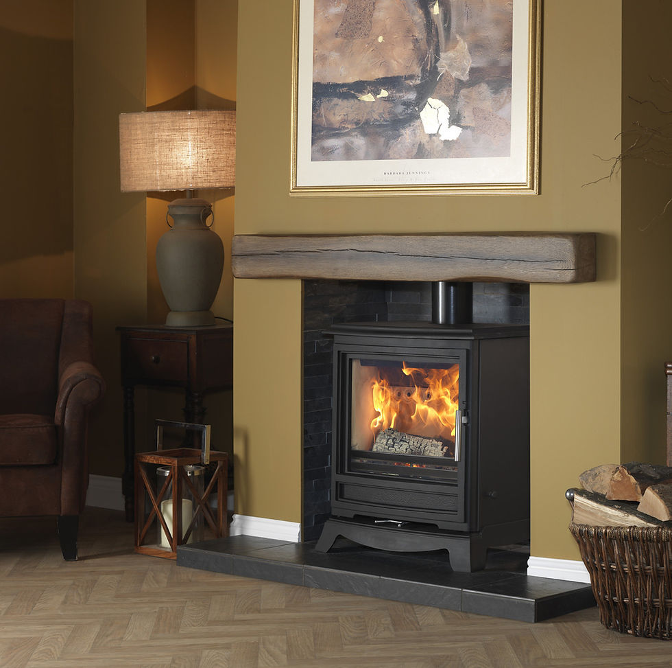 Charlton & Jenrick 5kW Wide Classic Slimline Stove in fireplace
