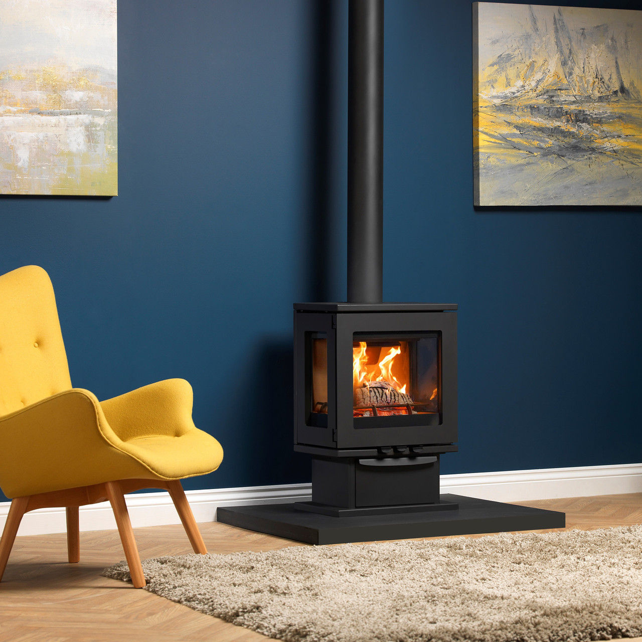 Charlton and Jenrick Purevision LPV5 Wood Burning Stove in a living room