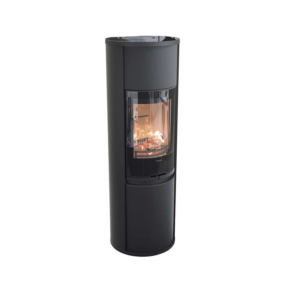 Contura 690G wood burning stove with burning logs inside