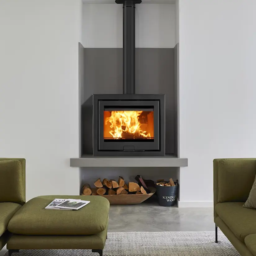 Di Lusso R6 Cube Eco wood burning stove in living room