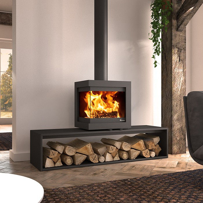 Dik Geurts Bora Corner wood burning stove on a plateau