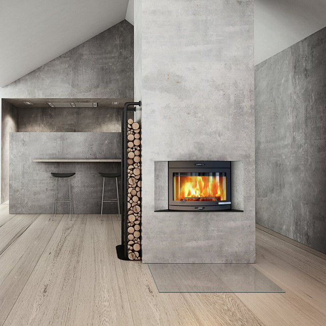 Jotul i400 Harmony wood burning inset stove in a modern living room