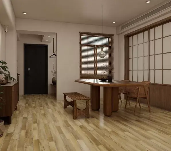 Modern room with light oak laminate flooring