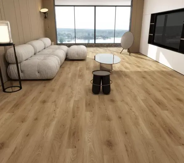 Modern living room with Kansas Oak 12mm laminate flooring