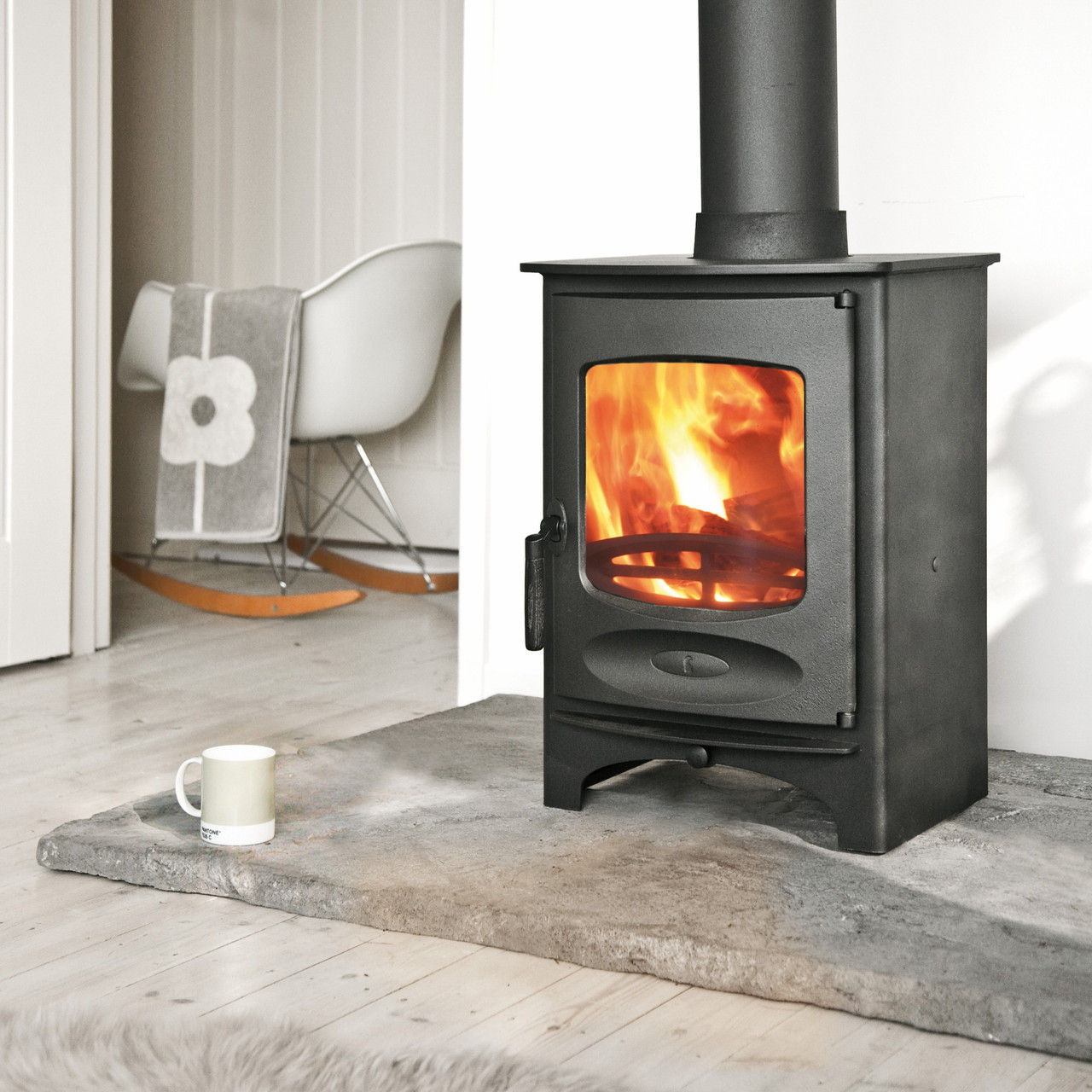 Charnwood C-Six BLU wood burning stove with fire lighting